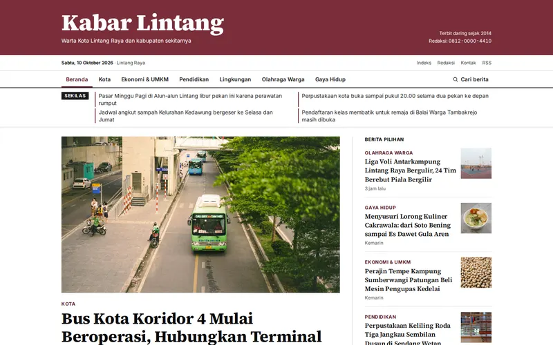 Tampilan halaman awal Kabar Lintang