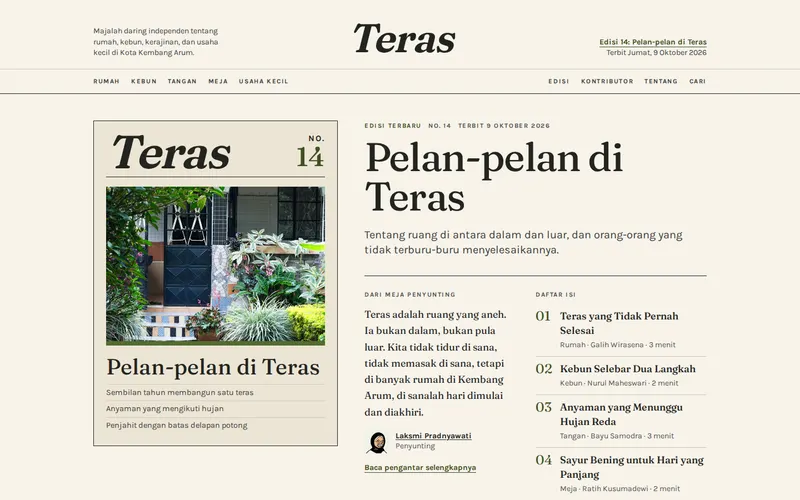 Tampilan halaman awal Majalah Teras