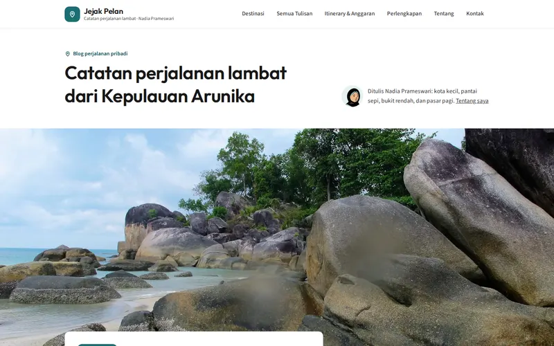 Tampilan halaman awal Jejak Pelan