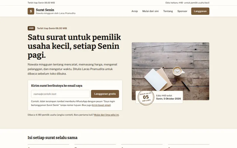 Tampilan halaman awal Surat Senin