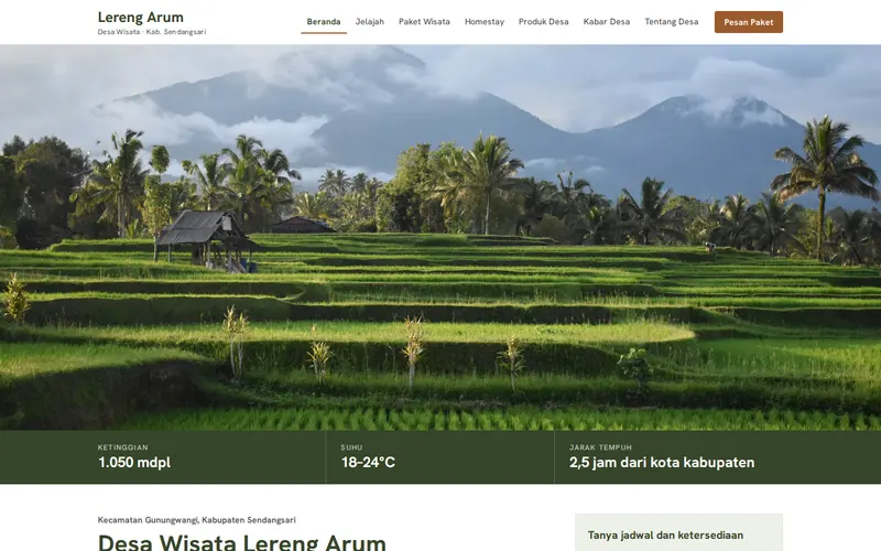 Tampilan halaman awal Desa Wisata Lereng Arum