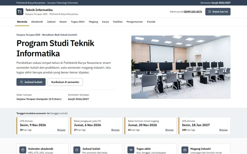 Tampilan halaman awal Prodi Teknik Informatika Karya Nusantara