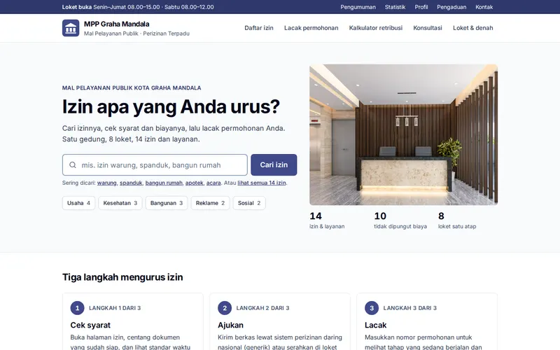Tampilan halaman awal MPP Kota Graha Mandala