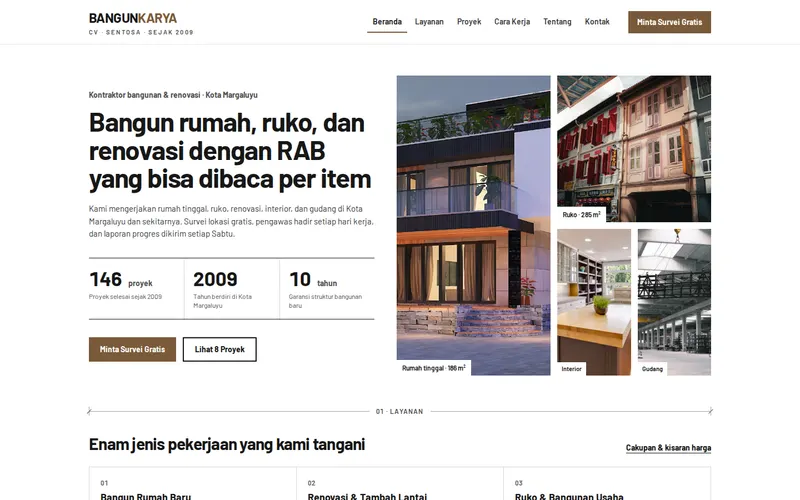 Tampilan halaman awal CV Bangun Karya Sentosa
