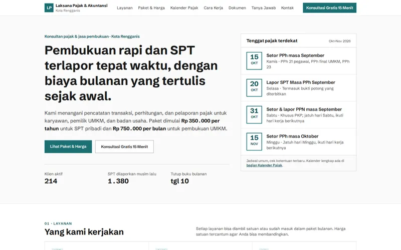 Tampilan halaman awal Laksana Pajak & Akuntansi