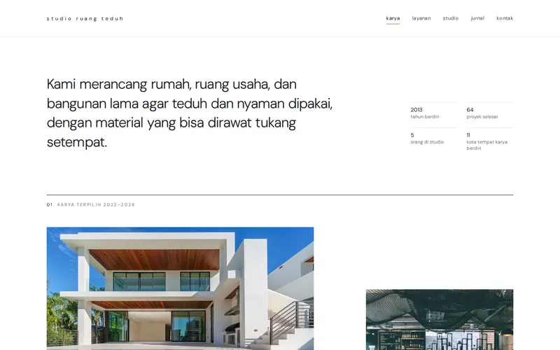 Tampilan halaman awal Studio Ruang Teduh