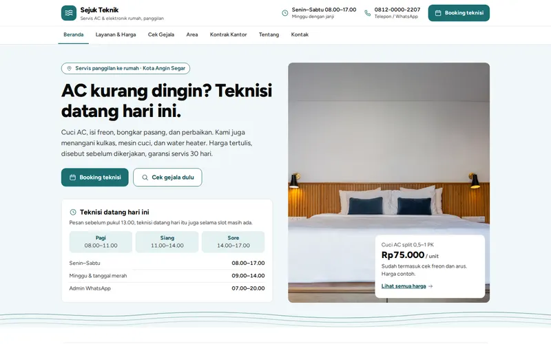 Tampilan halaman awal Sejuk Teknik