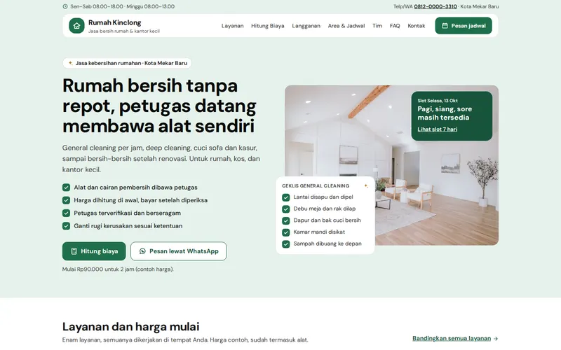 Tampilan halaman awal Rumah Kinclong
