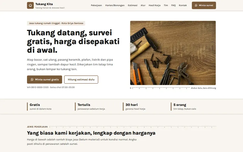 Tampilan halaman awal Tukang Kita