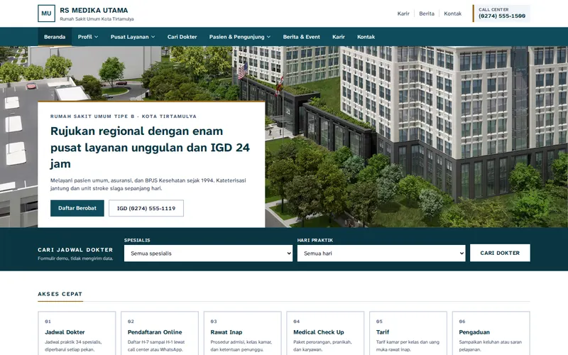 Tampilan halaman awal RS Medika Utama