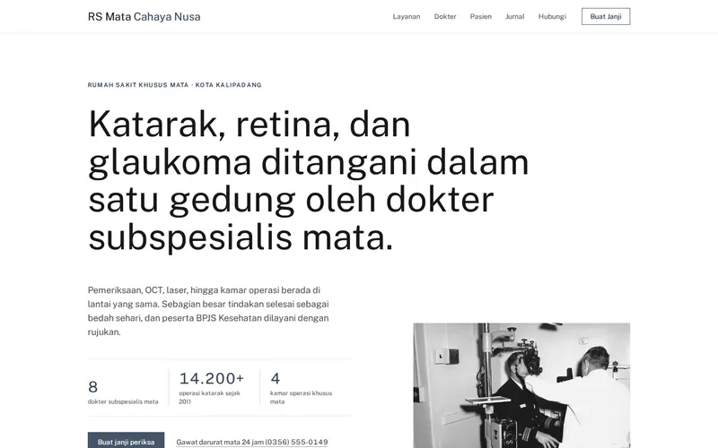 Tampilan halaman awal RS Mata Cahaya Nusa