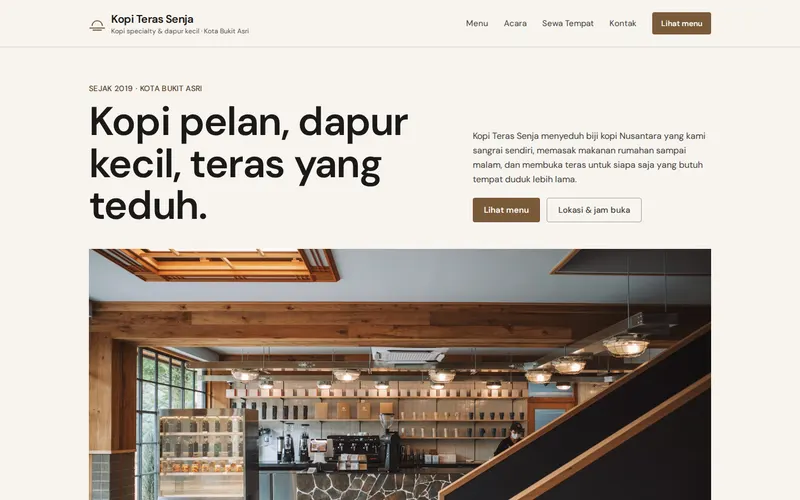 Tampilan halaman awal Kopi Teras Senja