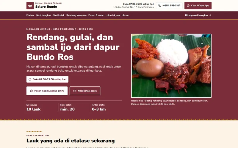 Tampilan halaman awal RM Padang Salero Bundo
