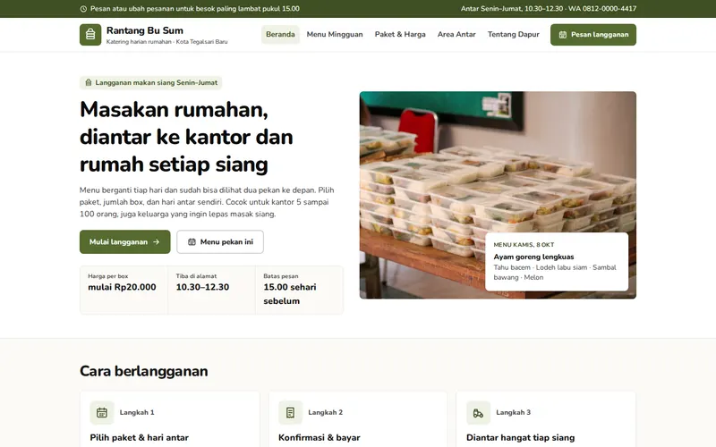 Tampilan halaman awal Rantang Bu Sum