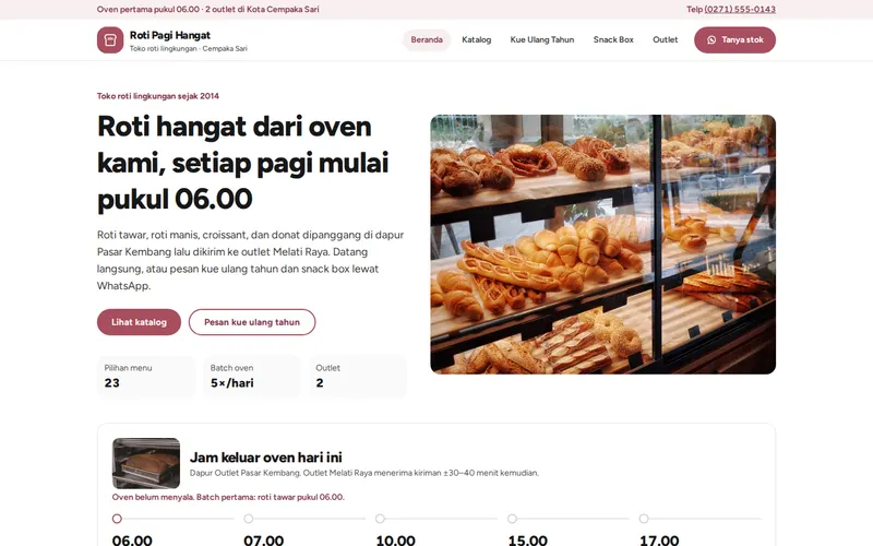 Tampilan halaman awal Roti Pagi Hangat