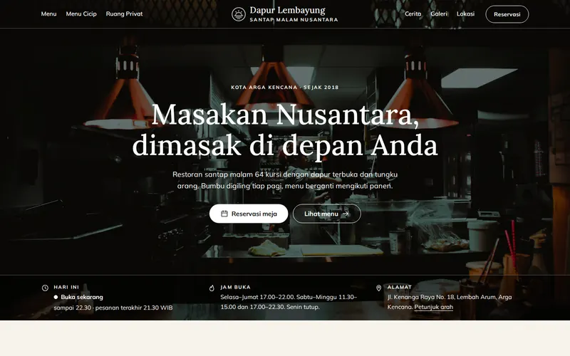 Tampilan halaman awal Dapur Lembayung