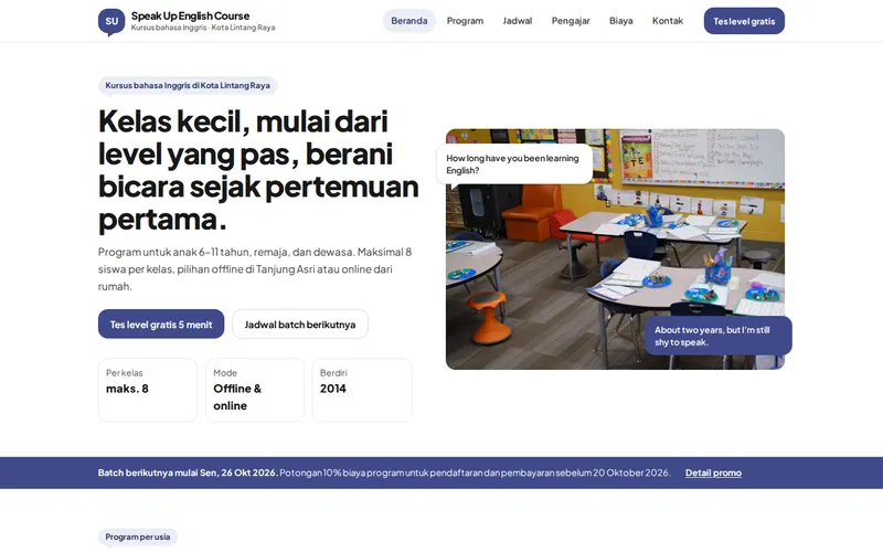 Tampilan halaman awal Speak Up English Course