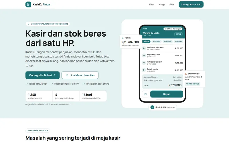 Tampilan halaman awal KasirKu Ringan