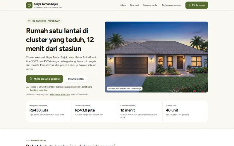 Tampilan halaman awal Griya Taman Sejuk: Cluster Akasia