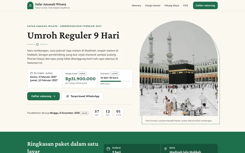Tampilan halaman awal Umroh 9 Hari Safar Amanah