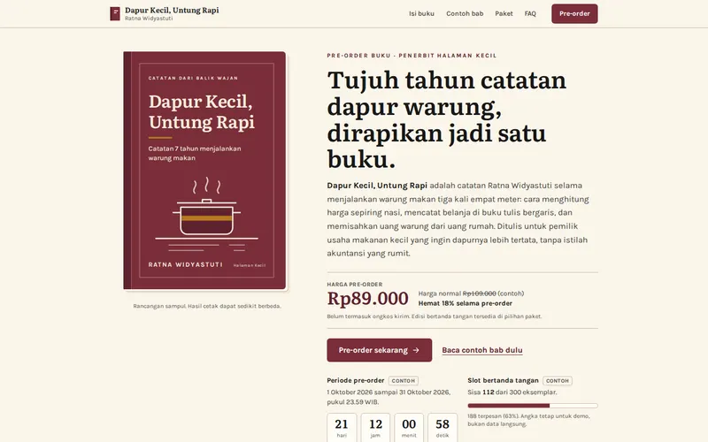 Tampilan halaman awal Dapur Kecil, Untung Rapi