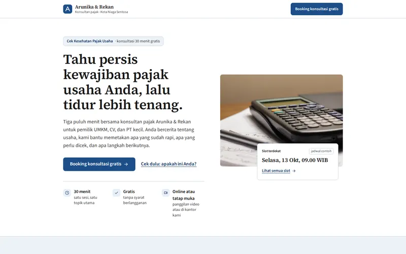 Tampilan halaman awal Cek Kesehatan Pajak Usaha