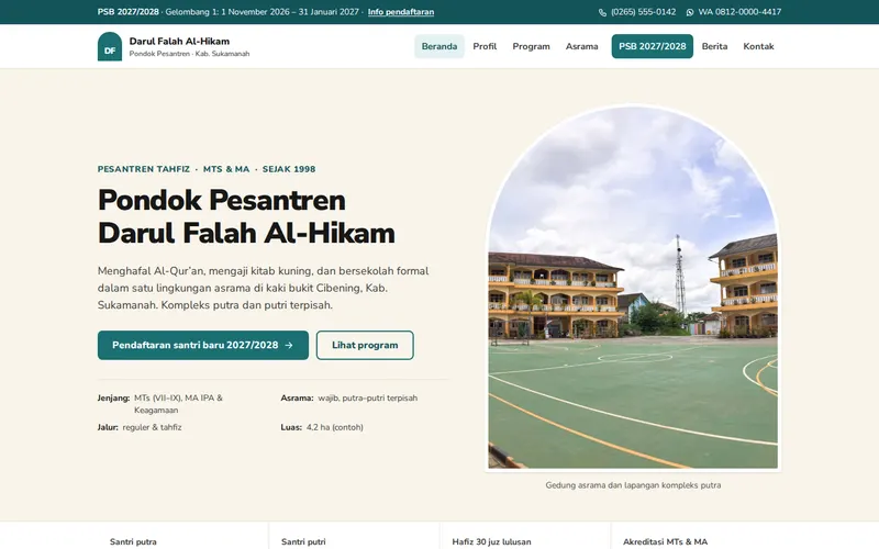 Tampilan halaman awal PP Darul Falah Al-Hikam