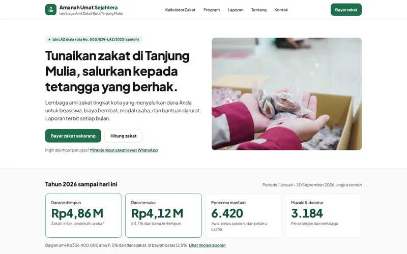Tampilan halaman awal LAZ Amanah Umat Sejahtera