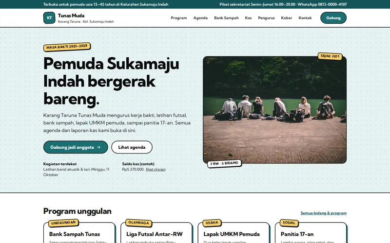 Tampilan halaman awal Karang Taruna Tunas Muda