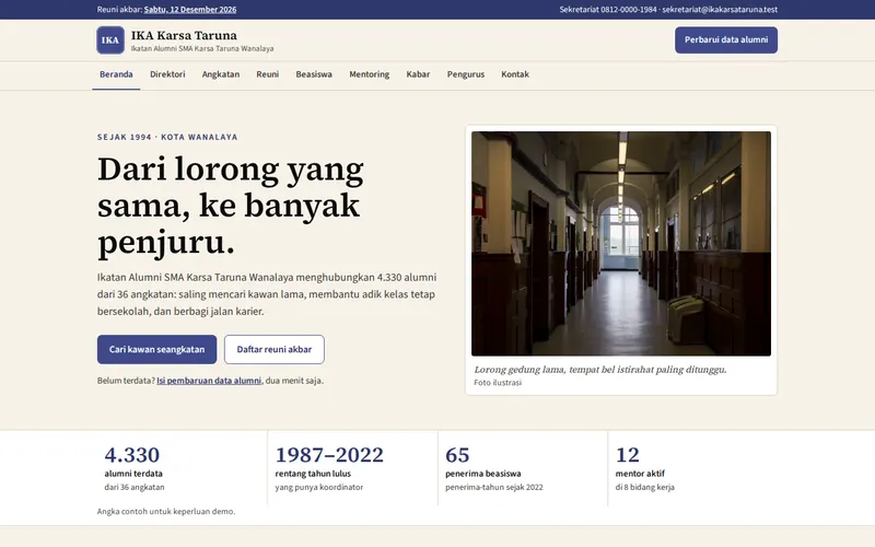 Tampilan halaman awal IKA Karsa Taruna