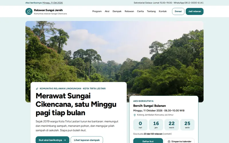 Tampilan halaman awal Relawan Sungai Jernih