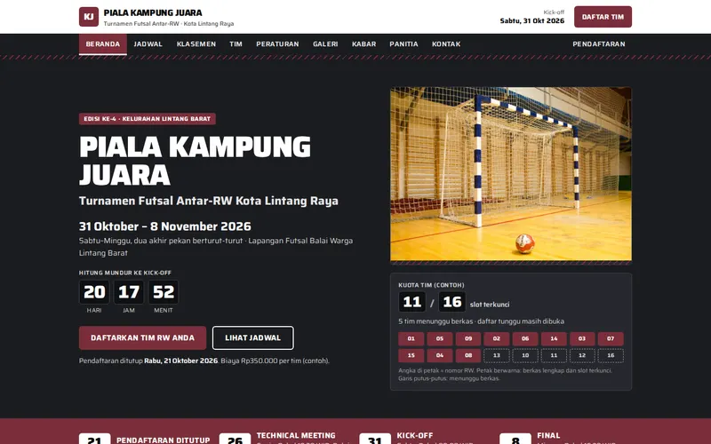 Tampilan halaman awal Piala Kampung Juara