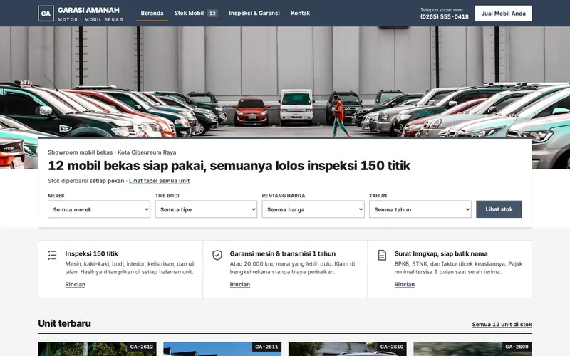 Tampilan halaman awal Garasi Amanah Motor