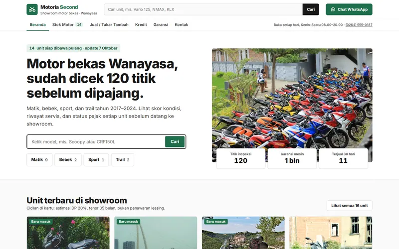 Tampilan halaman awal Motoria Second