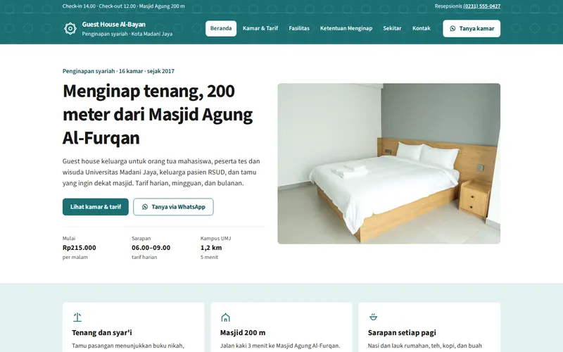 Tampilan halaman awal Guest House Al-Bayan