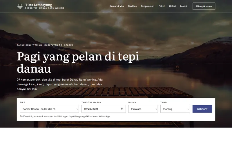 Tampilan halaman awal Tirta Lembayung Resort