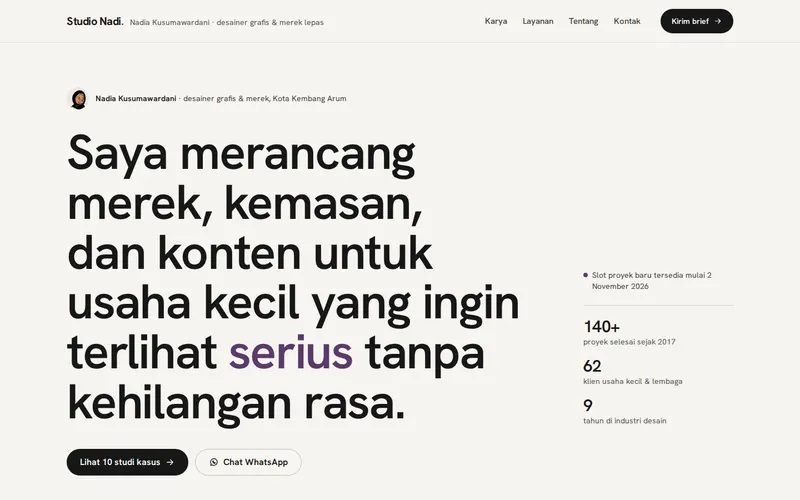 Tampilan halaman awal Studio Nadi