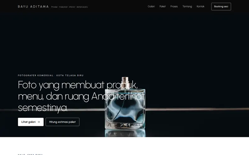 Tampilan halaman awal Bayu Aditama Photography