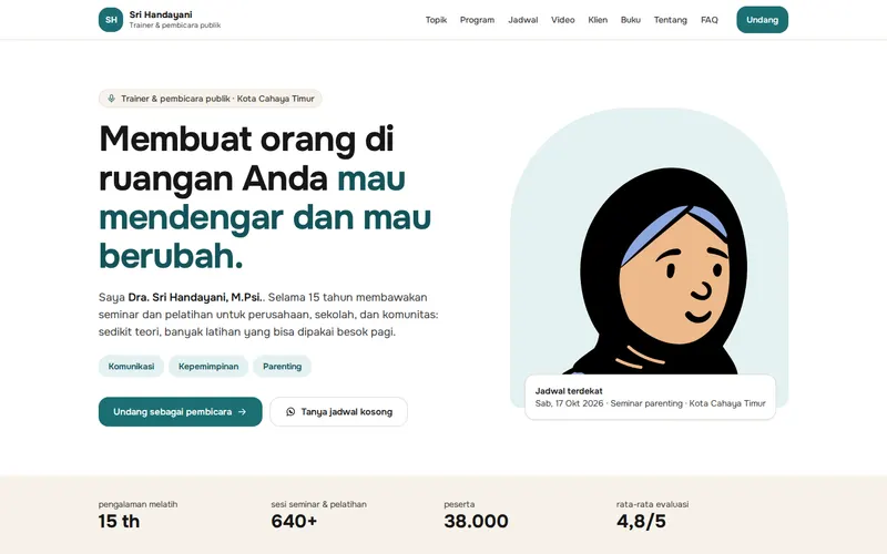 Tampilan halaman awal Dra. Sri Handayani, M.Psi.