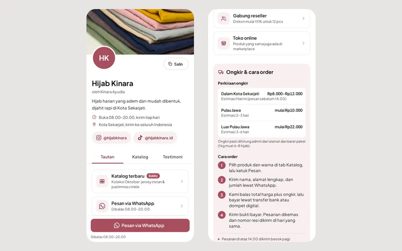 Tampilan halaman awal Hijab Kinara