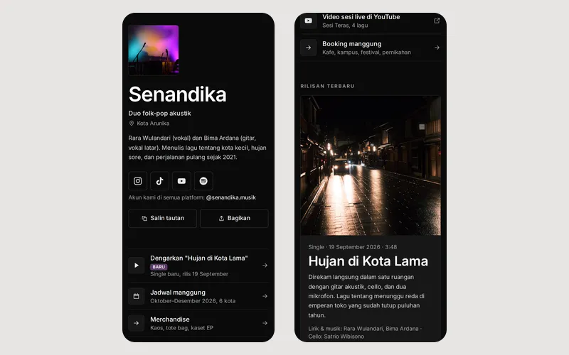 Tampilan halaman awal Senandika