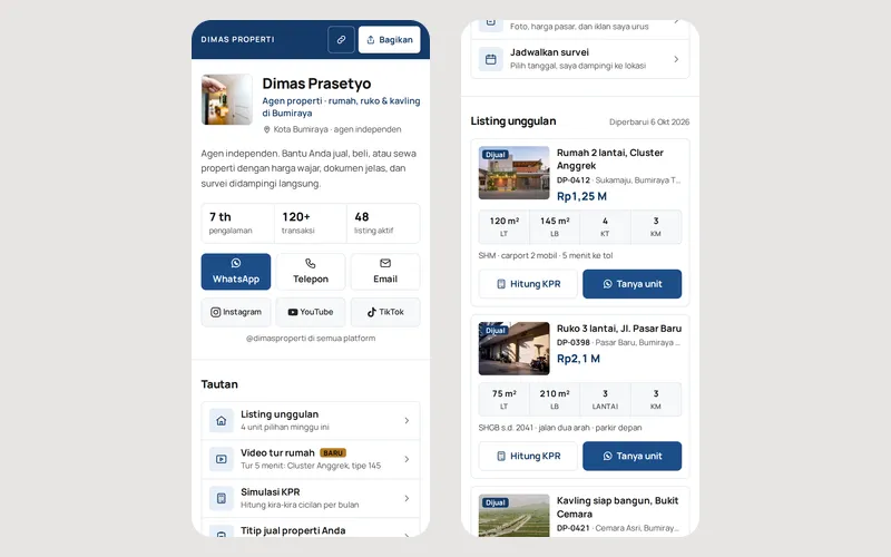 Tampilan halaman awal Dimas Properti
