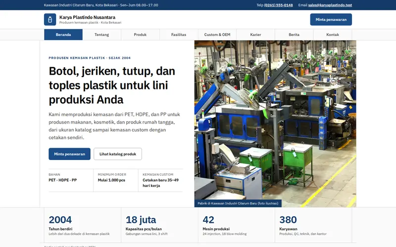Tampilan halaman awal Karya Plastindo Nusantara