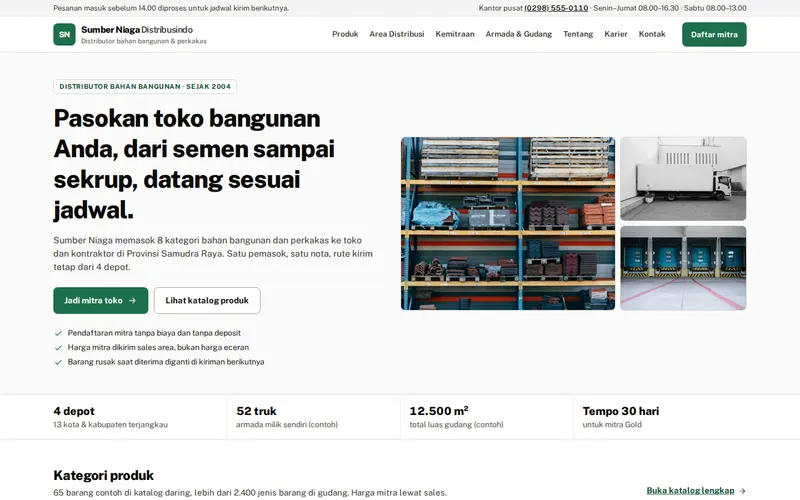 Tampilan halaman awal PT Sumber Niaga Distribusindo