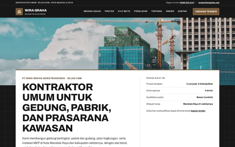 Tampilan halaman awal PT Wira Graha Konstruksindo
