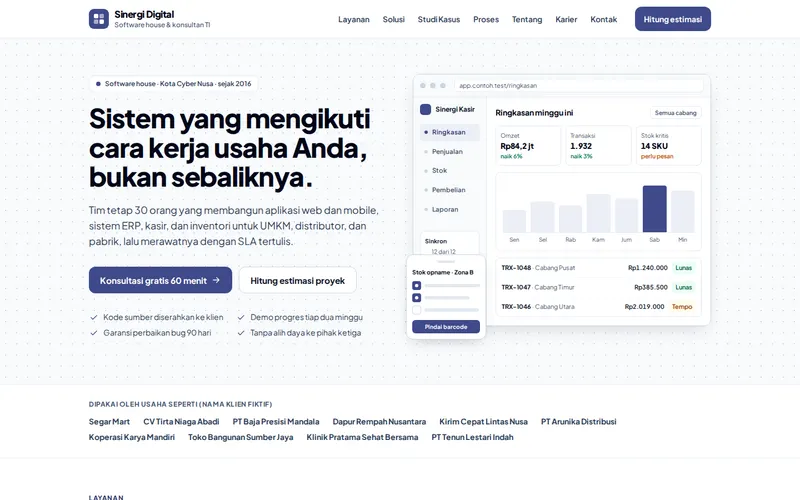 Tampilan halaman awal Sinergi Digital Karya