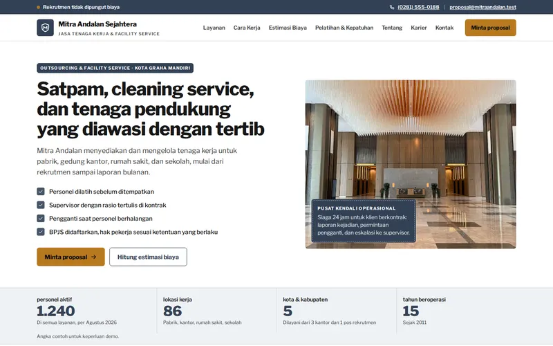 Tampilan halaman awal PT Mitra Andalan Sejahtera