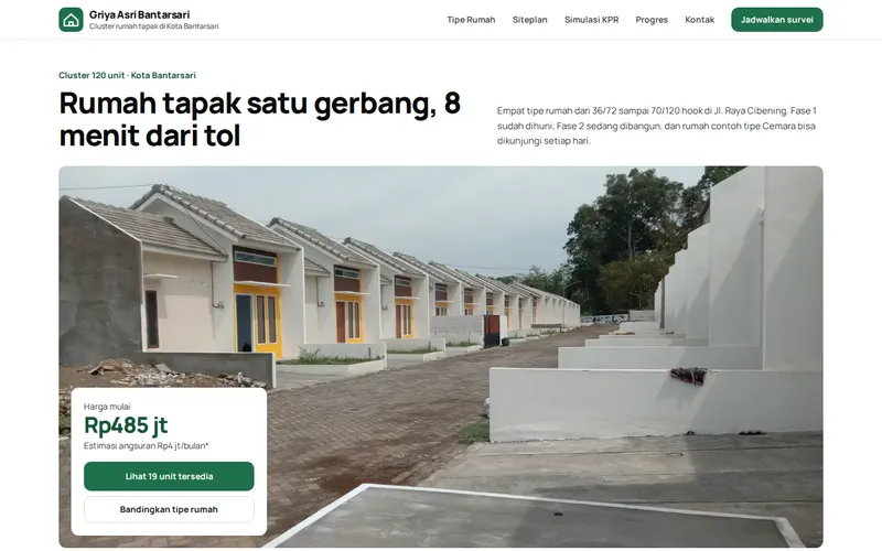Tampilan halaman awal Griya Asri Bantarsari