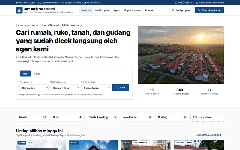 Tampilan halaman awal Rumah Pilihan Properti