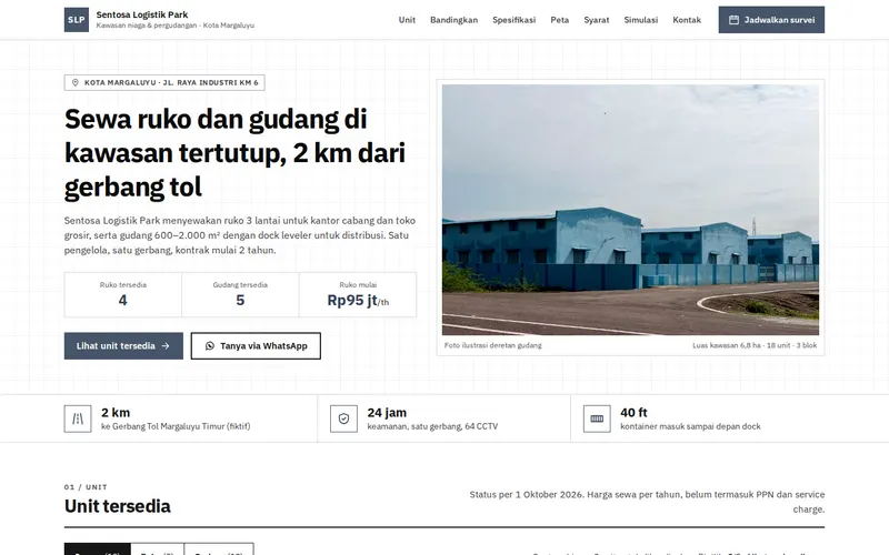 Tampilan halaman awal Sentosa Logistik Park
